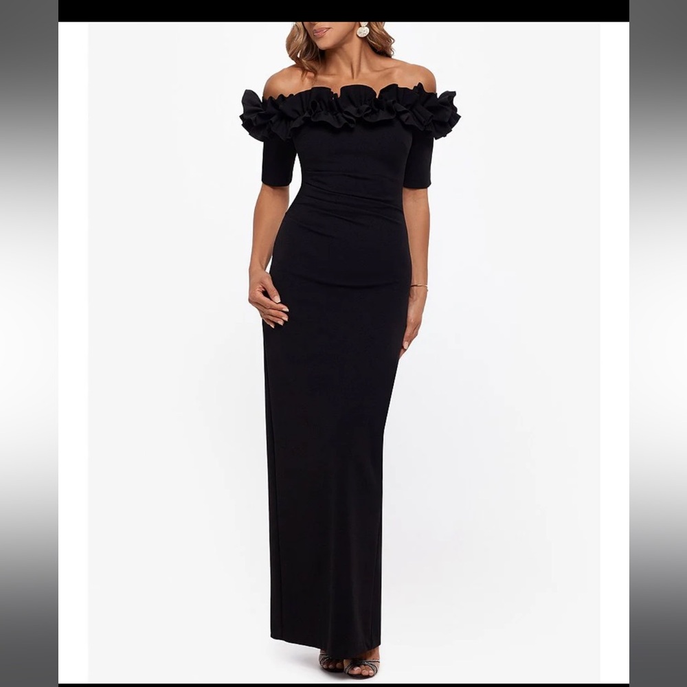 Xscape Black Off the Shoulder Maxi Gown